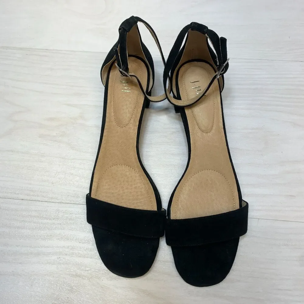 J. Jill Ariane Block Heel Sandals Women's Size‎ 9.5 Black Leather Ankle Strap